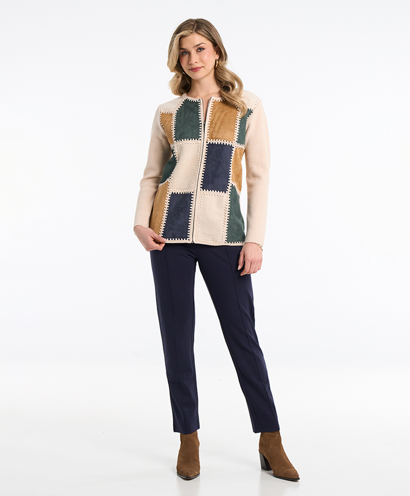 Collection de vêtements pour femme Goa par Moffi International. Veste crème patchwork.